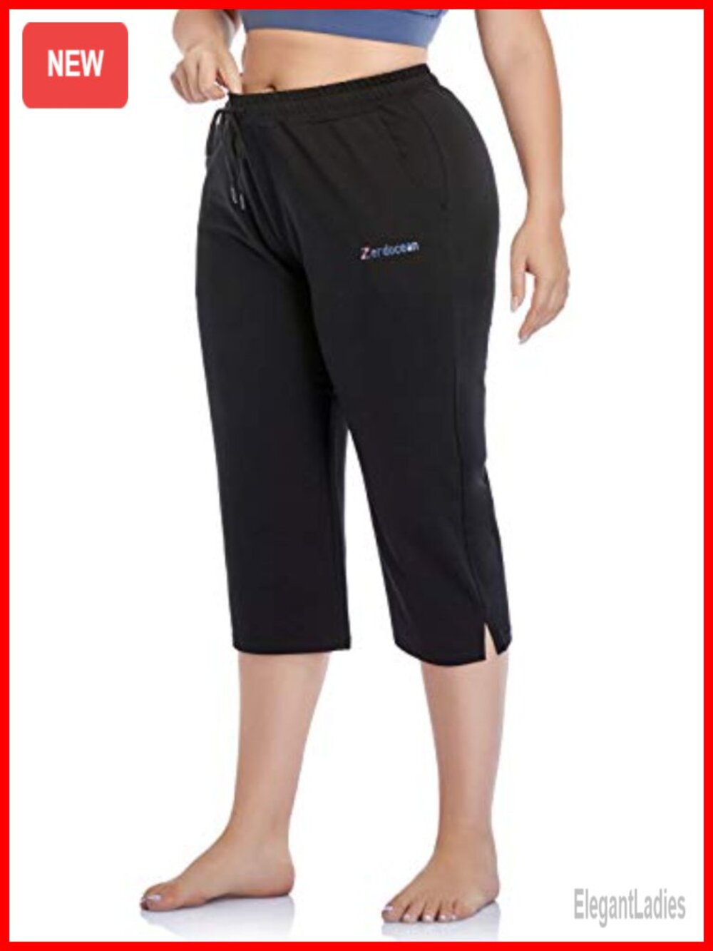 Plus Size Active Yoga Indoor Jersey Capri Walking Crop Pants with Pockets - Picture 2 of 6